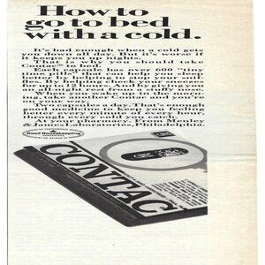 1967 Contac Capsule Pills Medicine Go to Bed with Cold Vintage Magazine Print Ad